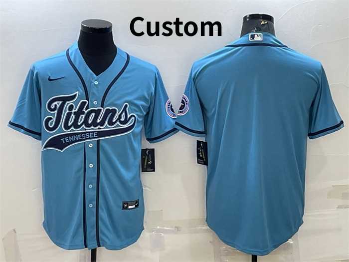 Mens Tennessee Titans Custom Blue With Patch Cool Base Stitched Baseball Jersey